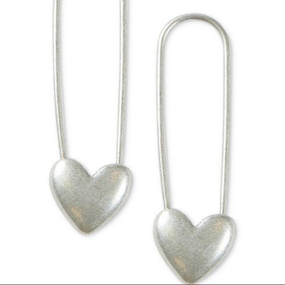 Lucky Brand Jewelry - Lucky Brand Silver Tone Heart Safety Pin Earrings